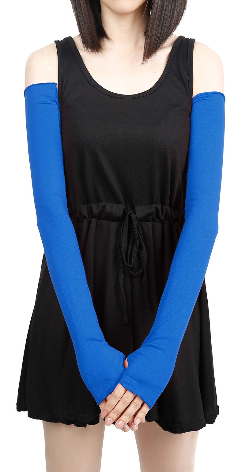 v28 Women Stretchy Long Sleeve Fingerless Gloves (DarkBlue) - Image 1